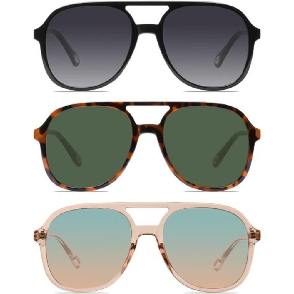 Retro Square Aviator Sunglasses Vintage 70s Double Bridge Sun Glasses
